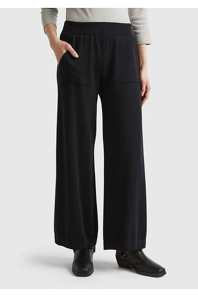United Colors of Benetton Black Cotton Knitwear - Wide Leg Women's Trousers