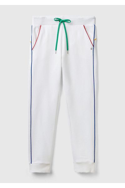 United Colors of Benetton White Mix 100% Cotton - Γυναικεία φούτερ Jogger με τσέπες και κορδόνια