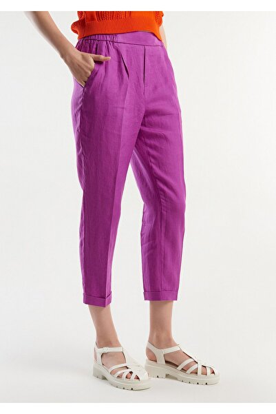 United Colors of Benetton Women's purple 100% linen elastic waist pants