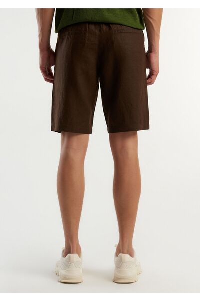 United Colors of Benetton Λινά Βερμούδες - Ανδρικά, Σκούρο Καφέ, Κορδόνια