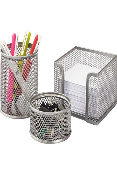 Genel Markalar Metal Masa Üstü 3 Lü Kalemlik Seti Gri