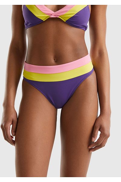 United Colors of Benetton Purple Blocked Brazilian Model - High Waist Women's Bikini Bottom