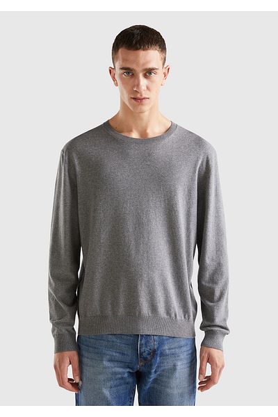 United Colors of Benetton Men's Anthracite Melange Cotton Basic Sweater
