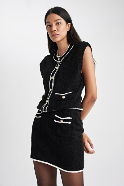 DeFacto Vestă confortabilă cu guler rotund - cu nasturi, A7859ax23wn