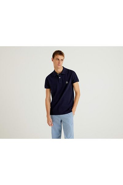 United Colors of Benetton Ανδρικό μπλουζάκι πόλο με κοντό μανίκι Navy Blue Slim Fit