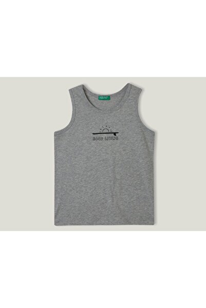 United Colors of Benetton Grau meliertes Tanktop mit Slogan-Print für Jungen