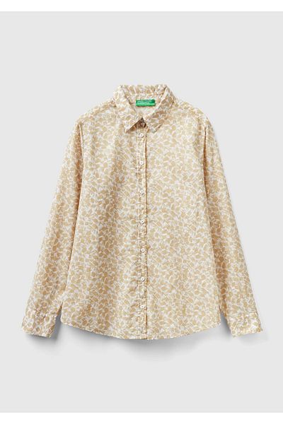 United Colors of Benetton Cămașă de damă cu model 100% bumbac de culoare bej