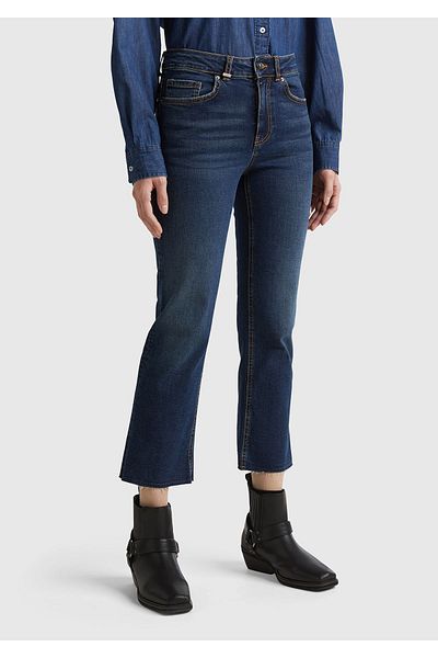 United Colors of Benetton Women's Indigo Stretch Cotton Cutout Wide Leg Denim Pants