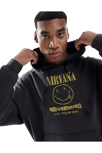 The Champ Clothing Φούτερ με κουκούλα Fleece Nirvana Nevermind Text Printed Smoked Oversize Hoodie φούτερ