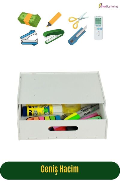 StarLightning Gizli Çekmece Organizer Masa Altı Saklama Kabı Beyaz Renk Model 1