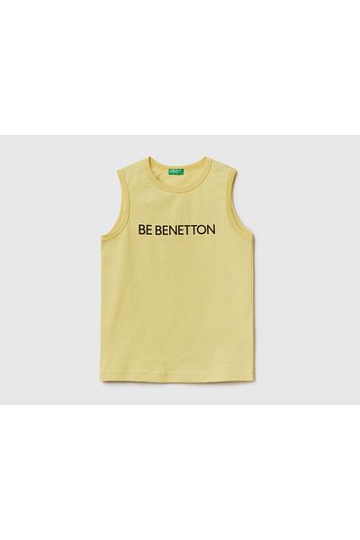 United Colors of Benetton Boy's Light Green Benetton Written Combed Cotton Undershirt