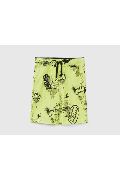 United Colors of Benetton Shorts aus gekämmter Baumwolle mit Mickey-Mouse-Muster für Jungen, Gelb-Mix Rosa-Mix