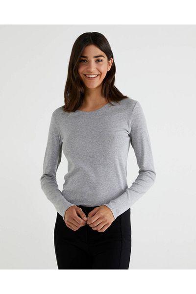 United Colors of Benetton Benetton Basic - Tricou cu mânecă lungă cu decolteu