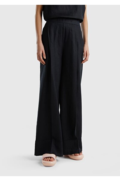 United Colors of Benetton Pantaloni albi pentru femei, 100% in, cu talie elas...