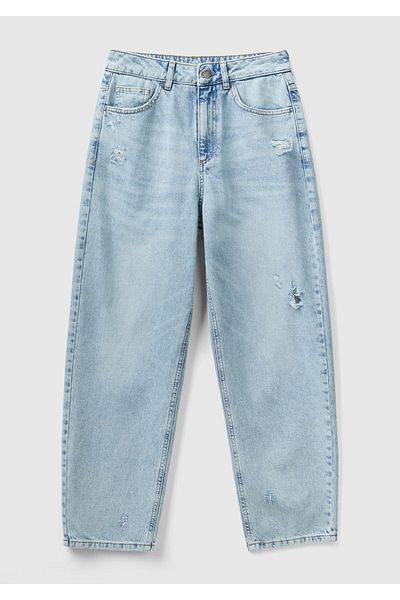 United Colors of Benetton Light Denim Balloon Fit Women's Trousers - 100% Cotton