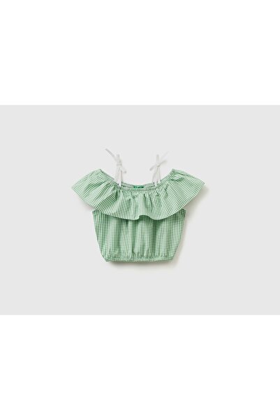 United Colors of Benetton Kız Çocuk Mix Vichy Crop Bluz Yeşil-taba