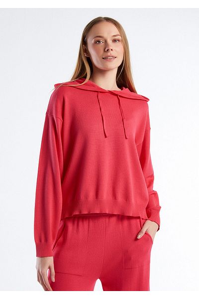 United Colors of Benetton Hanorac tricotaj crop cu glugă roz închis - 100% bumbac