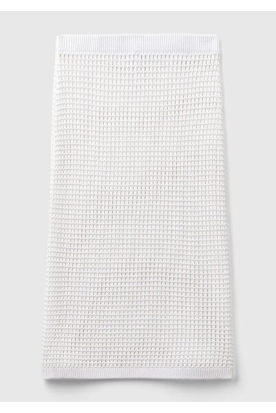 United Colors of Benetton Λευκή 100% βαμβακερή γυναικεία φούστα - κάτω από το γόνατο