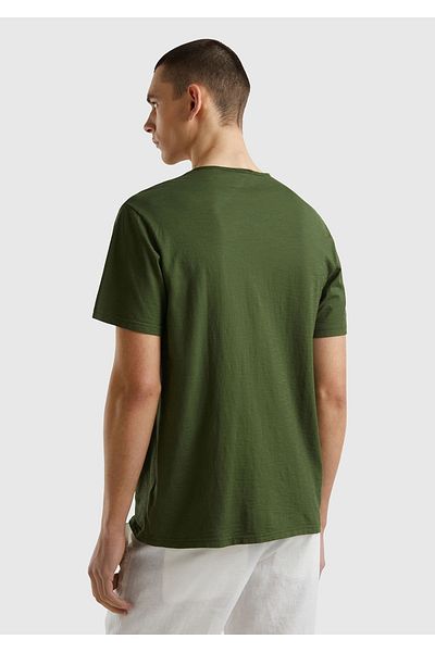 United Colors of Benetton Ανδρικό μπλουζάκι με λαιμόκοψη σε σκούρο πράσινο χρώμα