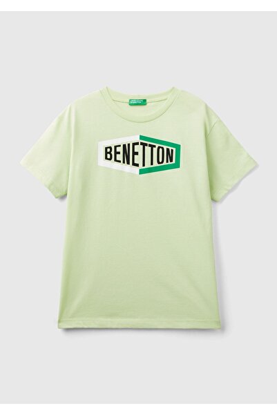 United Colors of Benetton Tricou Benetton verde deschis pentru băiat - scris
