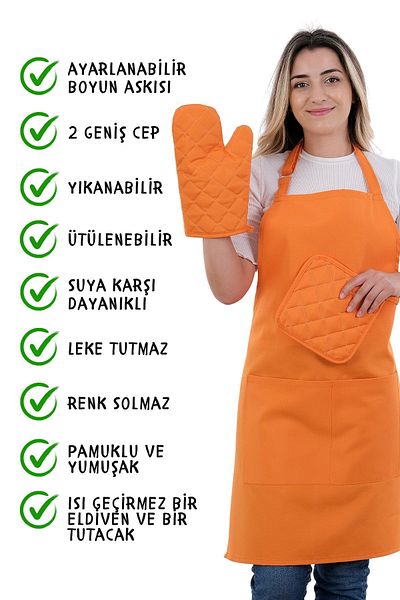 sevilya 3-Piece Simple Set Kitchen Apron with Adjustment Hanger - GLOVES, GRIPS