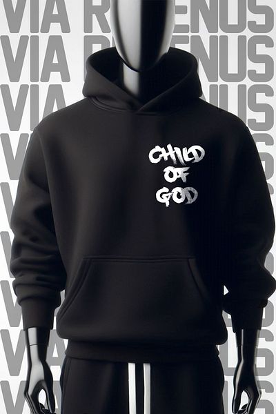 Vordevia Черен суитшърт с качулка Child Of God, 3 прежди - с щампа отпред и отзад