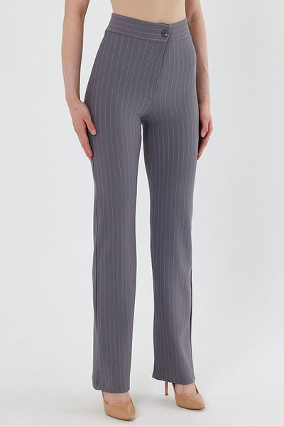 macharel jeans Women's Gray Striped High Waist Slim-fit Flare Leg Palazzo Pants