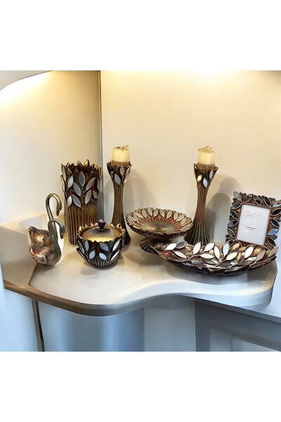 Gold home design 9 Parça Aynalı Konsol Seti Salon Takımı Aksesuar Kahverengi ...