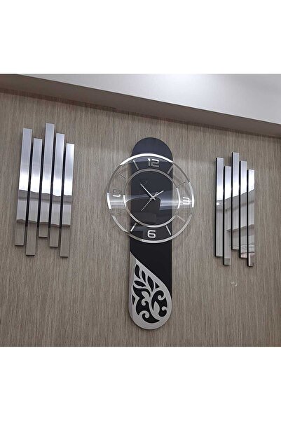 TUĞBArt Gümüş Damla Model 3 lü Duvar Saati set lambiri yan dekor Türk Rakam A...