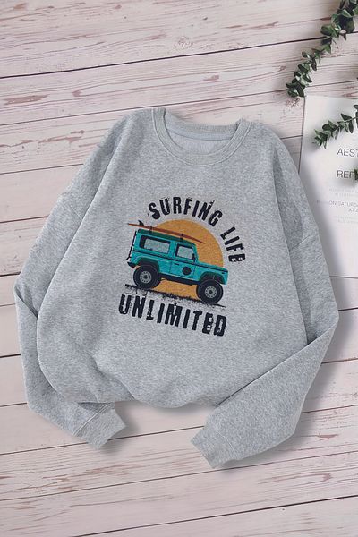 MYADA Детски суитшърт с качулка и принт Surfing Life Off-Road Car - голям размер 13795