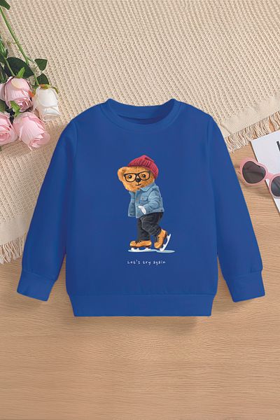MYADA Детски суитшърт Tarz Premium Oversize - с щампа на плъзгащо се мече и качулка 14524