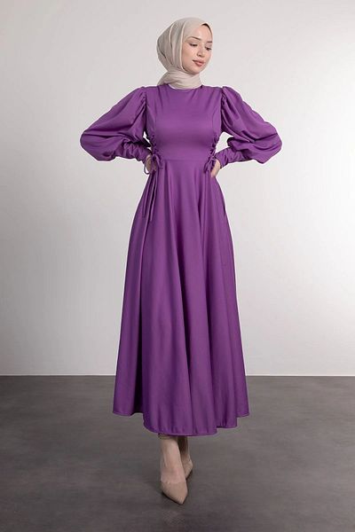 ZÜBİŞ BUTİK Waist Two Side Length Lace up Hijab Dress