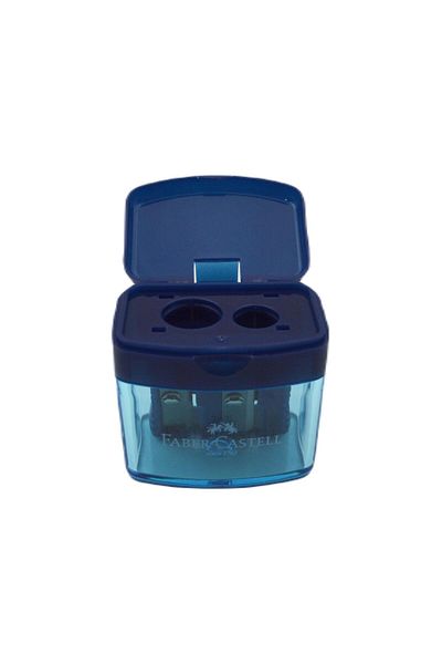 Faber Castell Faber-Castell Duo Mini Box - عيون مزدوجة، مبراة أقلام رصاص زرقاء عصرية 16047