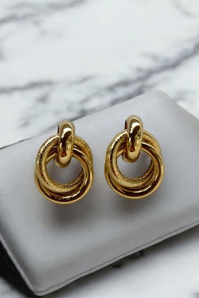 MUTENA Simli Sallantılı Gold Halka Küpe - Kadın Gold Halka Küpe