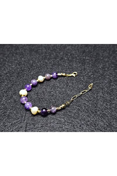 Yüksel Boncuk Natural Pearl and Amethyst Jewelled Bracelet