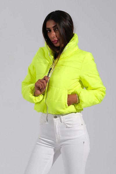 Keyifli Moda Palton de damă cu imprimeu cu piatră verde neon - guler