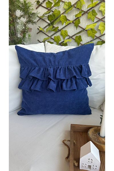 Decamor home Husă de pernă cu design cu volane de culoare albastru noapte