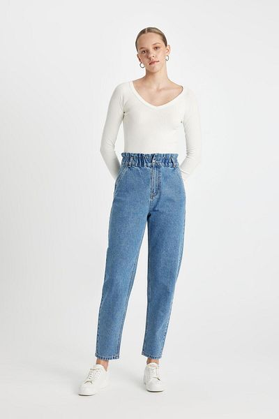 DeFacto Waschbare, knöchellange Jeans mit hoher Taille – Paperbag-Hose