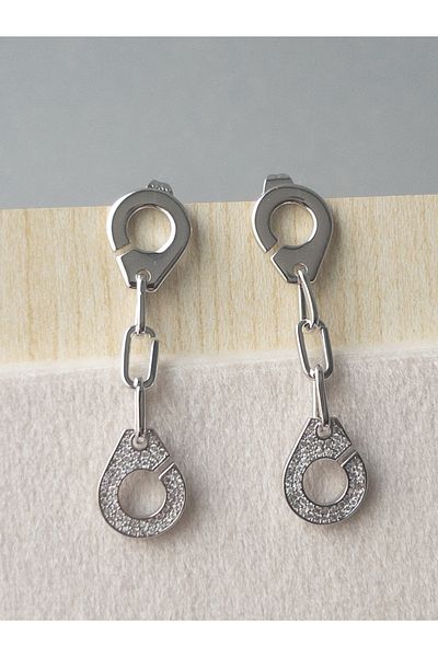 Siya Silver Zircon Stone Detailed Dangle Women's Earrings - Hook Model