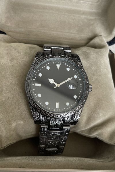 Leerybee Black Distressed Patterned Tk-13 Men's Wristwatch