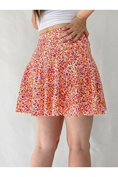 YAXİ Corsaj de damă cu imprimeu floral portocaliu cu centură și pantaloni scurți Fusta clopot