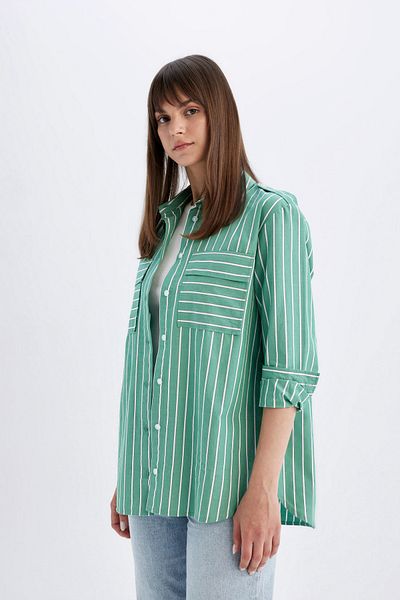 DeFacto Relaxed Fit nyomott poplin tunika - hosszú ujjú