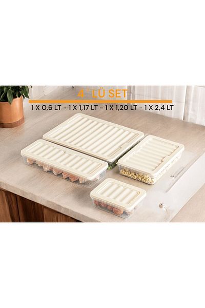 NY HOME Freshbox Set of 4 - Cream Storage Container Suitable for Microwave and Diffraction