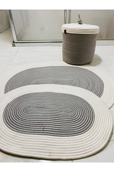 JÜTEX HOME مجموعة من 3 قطع من سجاد الحمام من الجوت والقش، طقم حمام على الطراز...