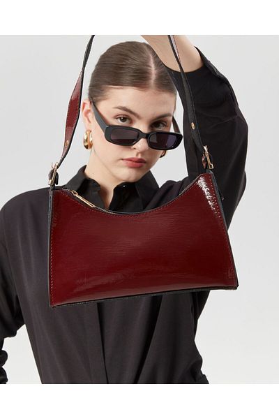 ÇANTA Torime Claret Red Patent Leather Women's Baguette - Length Adjustable
