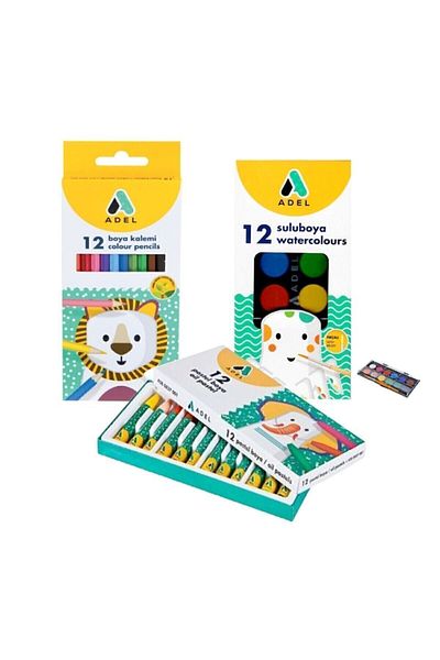 Adel 3 Piece Painting Set - Dry Color + Crayon + Water Color