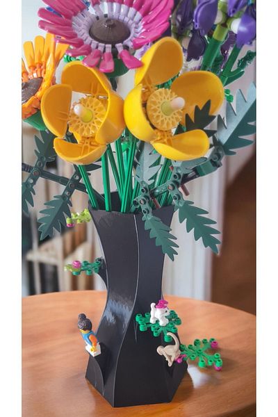 Maflen Lego Flower Compatible Special Design Decorative Vase Bioplastic Black (Flowers Not Included)