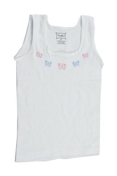 Tutku Tricou pentru fetiță, albă, cu bretele groase, brodate, pachet de 6