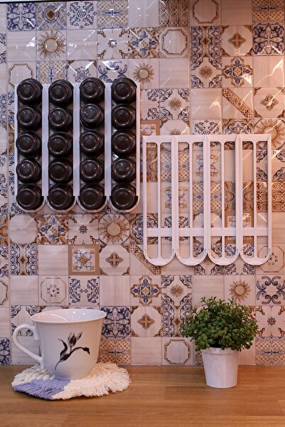 Maflen Tchibo Cafissimo Kapsül Kahve Uyumlu Yapıştırmalı Tutucu Düzenleyici Organizer Beyaz 40 Kapsül