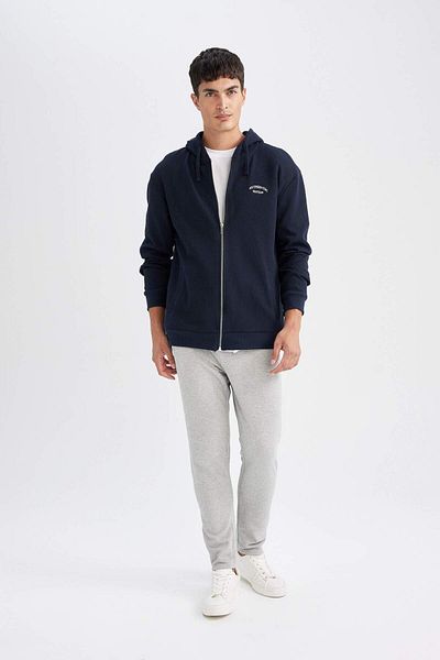 DeFacto Dfc - Relaxed Fit Printed Hooded Waffle Sweatshirt